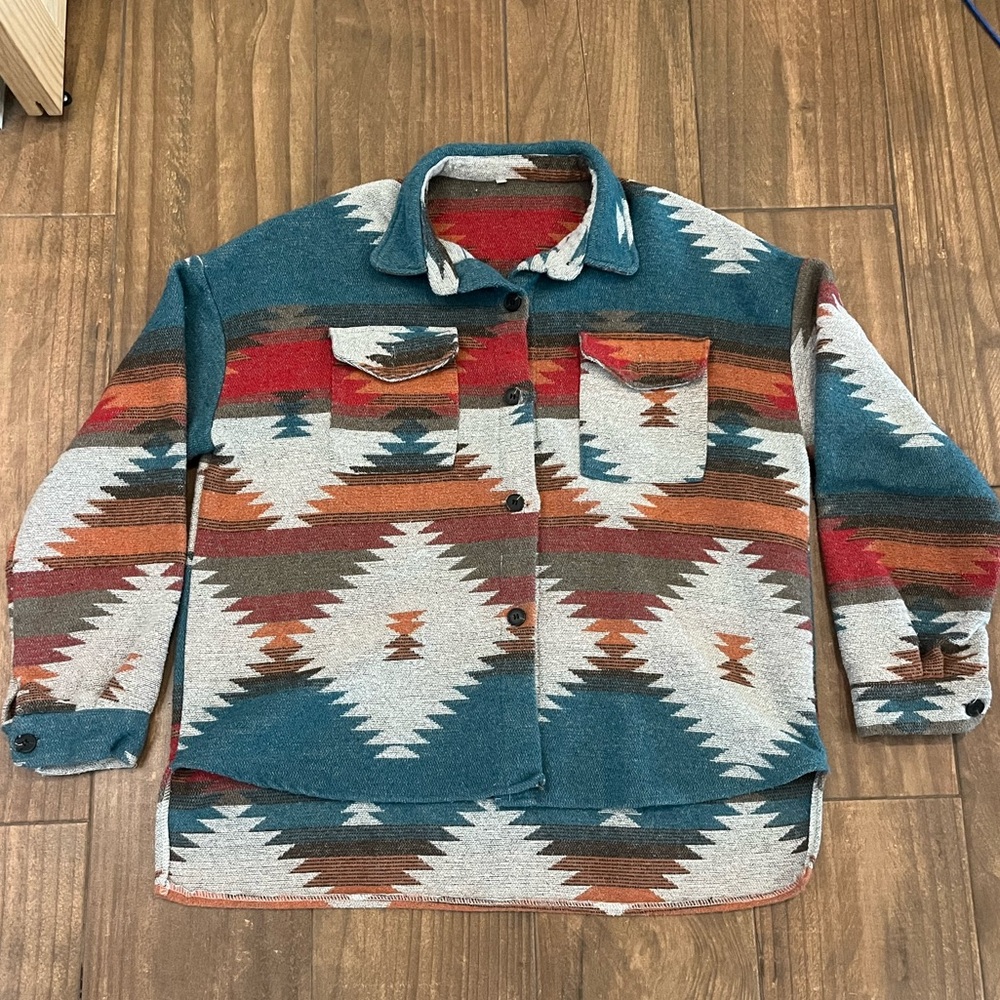 Bright color Aztec shacket